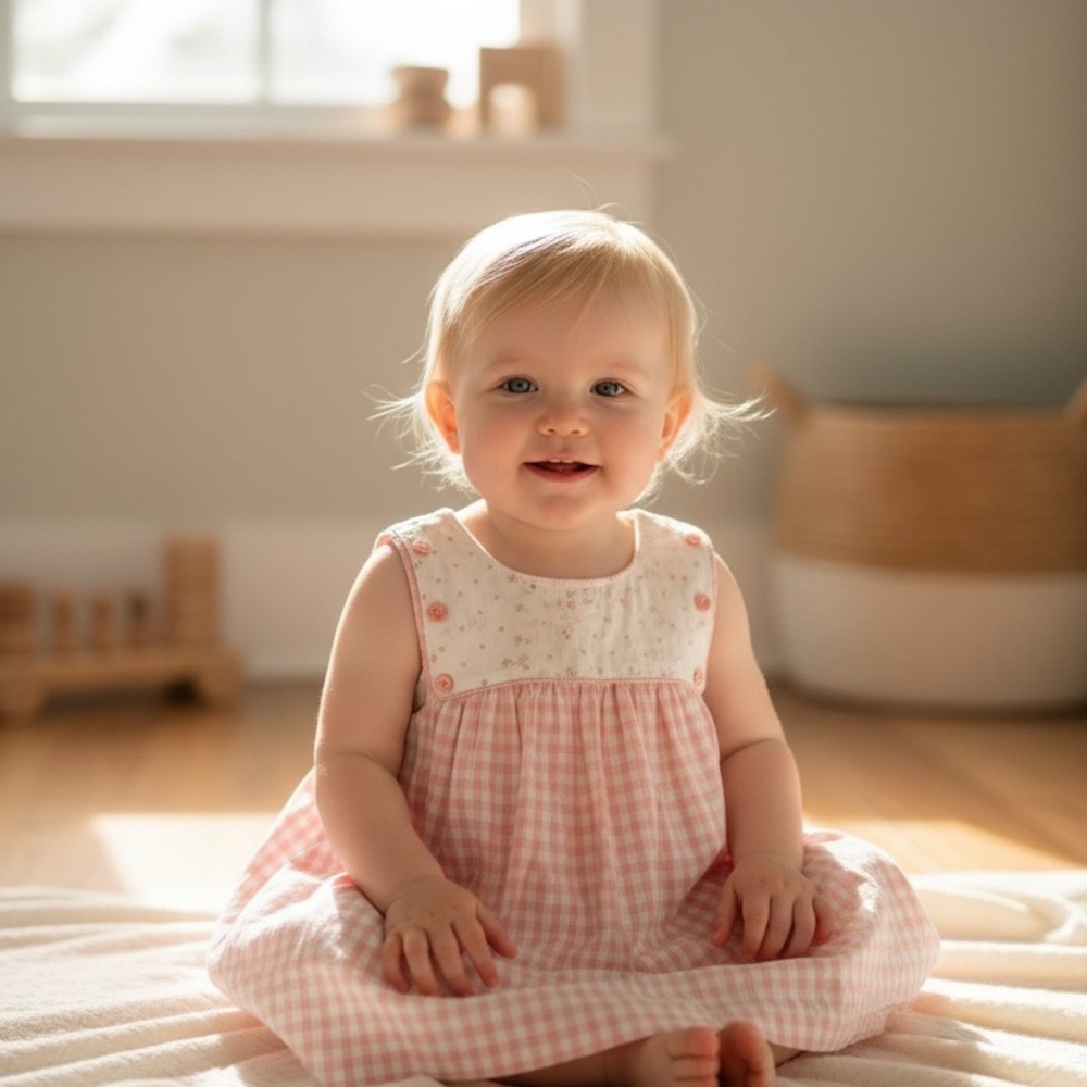Baby Boden Pink and White Gingham Dress with Bloomers 18-24M